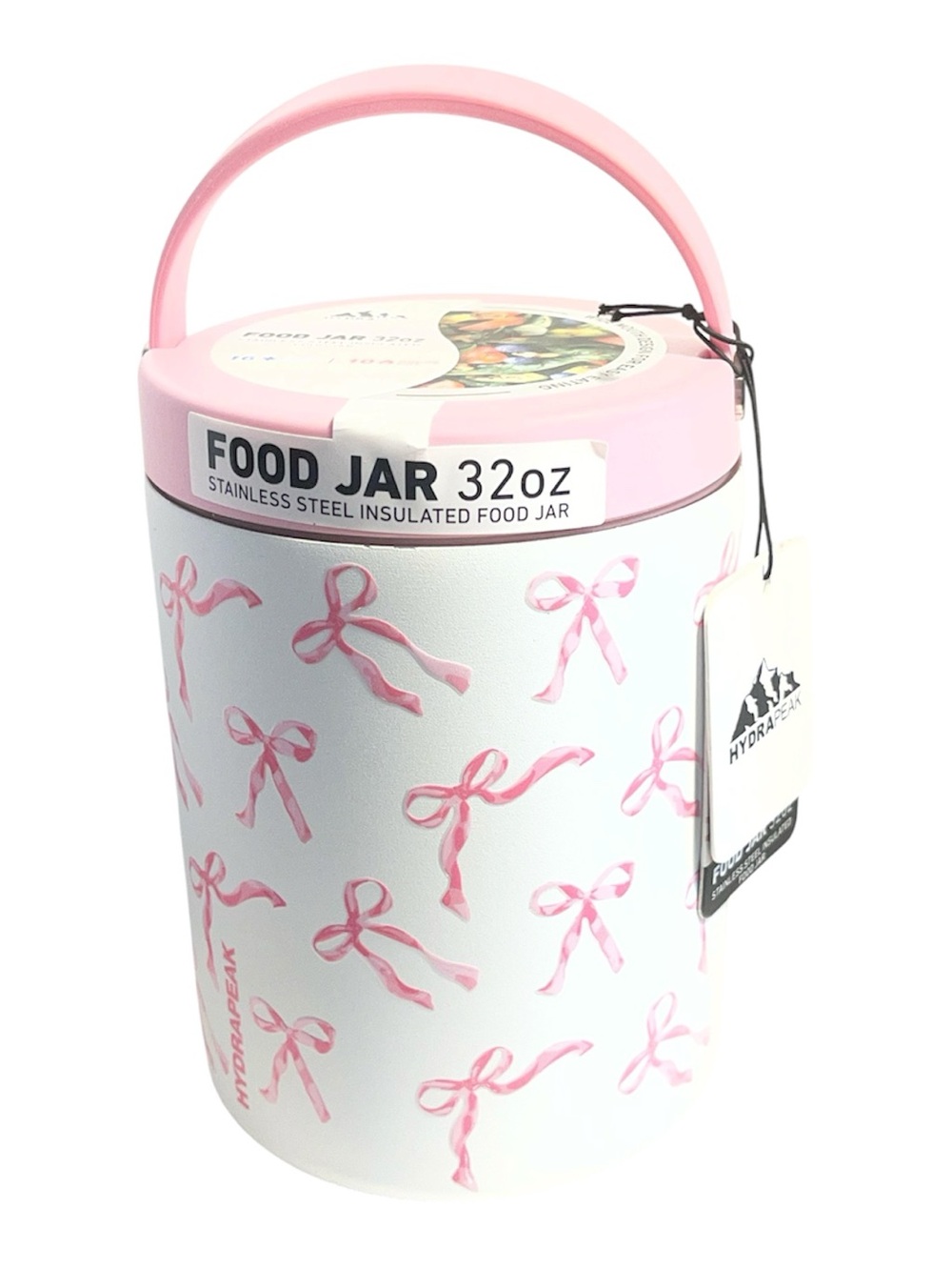 Hydrapeak Stainless Steel Insulated Food Jar White w/Pink Bows 32oz - NWT **